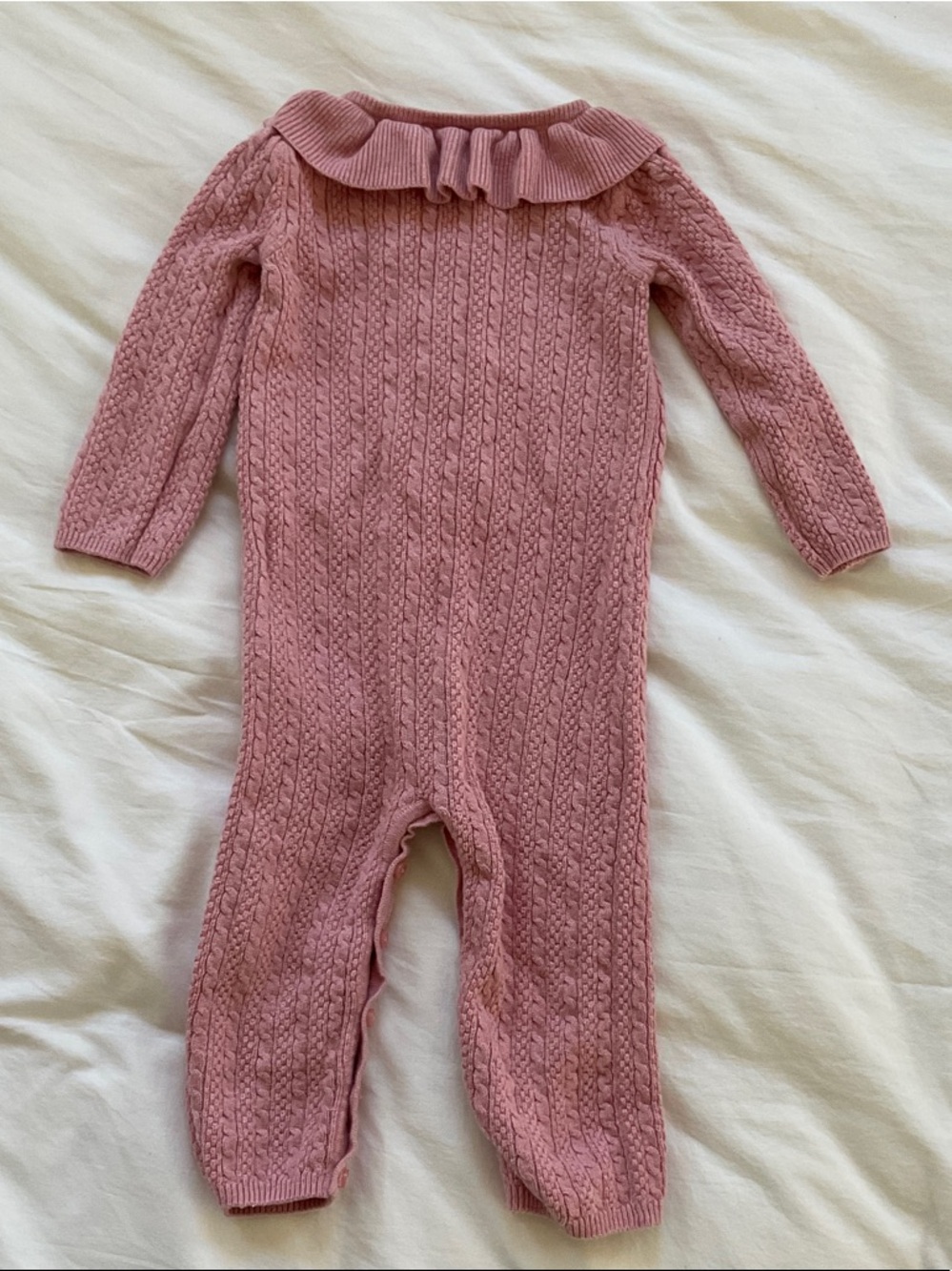 Janie and Jack Dusty Rose Cable Knit One-Piece with Ruffle Collar